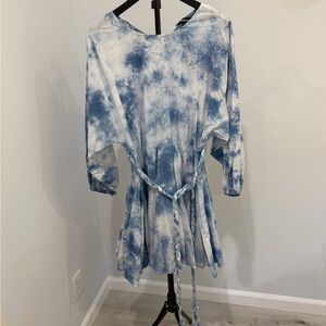 Blue Tie-Dye Waist Tie Women's Dress